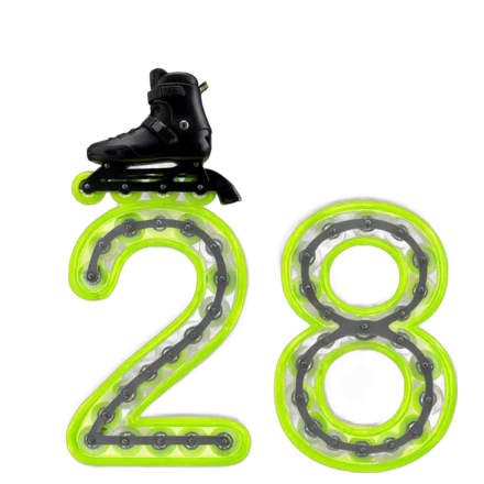 The number 28 built from an inline skate