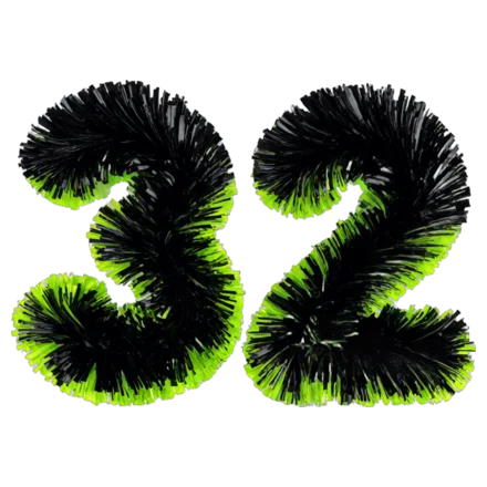 The number 32 built from cheer pom-poms