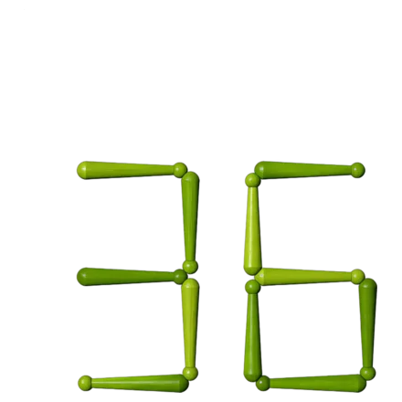 The number 36 built from drumsticks