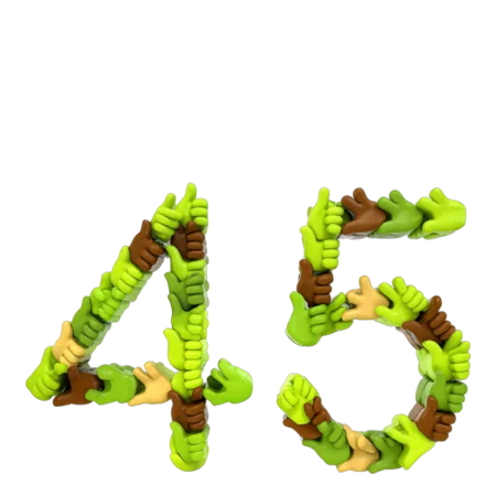 The number 45 built from high-fives