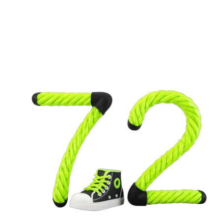 The number 72 built from sneaker laces