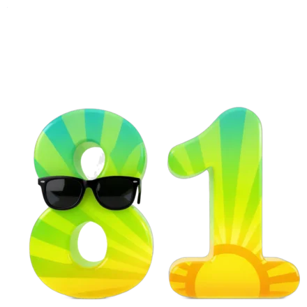 The number 81 built from the sun in sunglasses